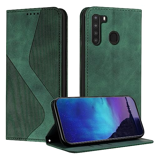 Fatcatparadise Kompatibel mit Samsung Galaxy A21 Hülle, Handyhülle für Samsung A21, PU Leder Flip Klappbare Wallet Magnet Case Handytasche Klapphülle A21 Schutzhülle für Samsung A21 Hülle (Grün) von Fatcatparadise