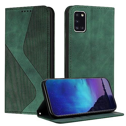 Fatcatparadise Kompatibel mit Samsung Galaxy A31 Hülle, Handyhülle für Samsung A31, PU Leder Flip Klappbare Wallet Magnet Case Handytasche Klapphülle Schutzhülle für Samsung A31 Hülle Holster (Grün) von Fatcatparadise