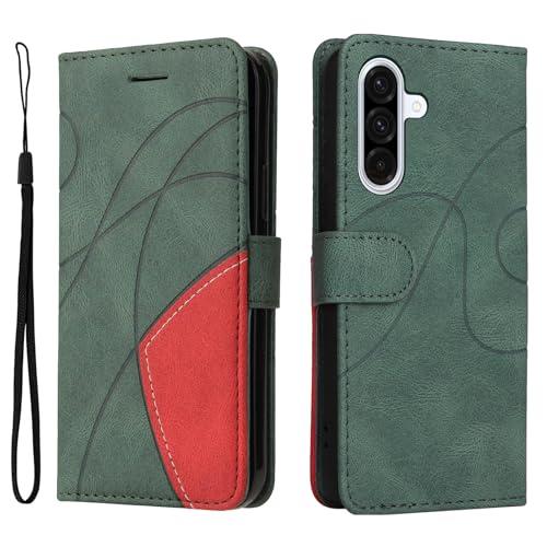 Fatcatparadise Kompatibel mit Samsung Galaxy A36 5G/A56 5G,Leder PU Brieftasche Handyhülle Flip Case Silikon Bumper Schutzhülle Klapphülle.Lederhülle mit Kartenfächern/Standfunktion(Grün) von Fatcatparadise