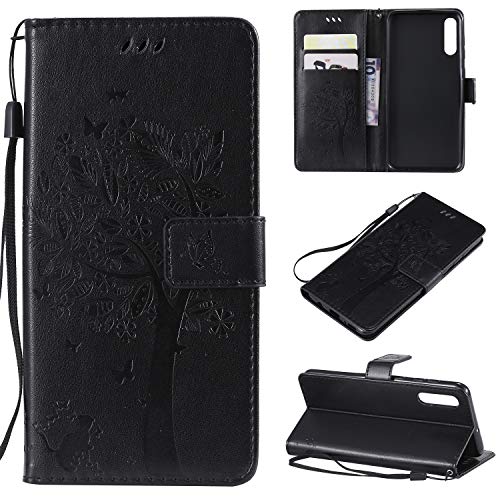 Fatcatparadise Kompatibel mit Samsung Galaxy A50/A50S/A30S Hülle, Handyhülle Samsung A50/A50S/A30S, Prägung Muster Schutzhülle PU Leder Wallet Case Klappbar Flip Brieftasche Ledertasche (Schwarz) von Fatcatparadise