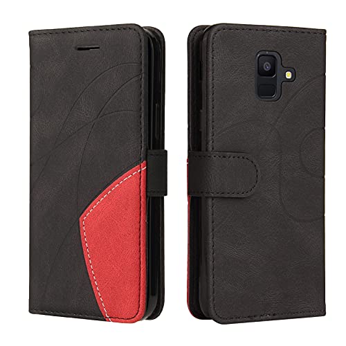 Fatcatparadise Kompatibel mit Samsung Galaxy A6 2018 Hülle, Leder PU Brieftasche Handyhülle Flip Case Silikon Bumper Schutzhülle Klapphülle. Lederhülle mit Kartenfächern und Standfunktion (Schwarz) von Fatcatparadise