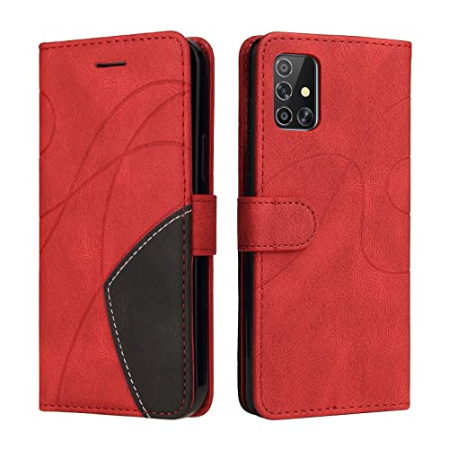 Fatcatparadise Kompatibel mit Samsung Galaxy A71 4G Hülle, Leder PU Brieftasche Handyhülle Flip Case Silikon Bumper Schutzhülle Klapphülle. Lederhülle mit Kartenfächern und Standfunktion (Rot) von Fatcatparadise