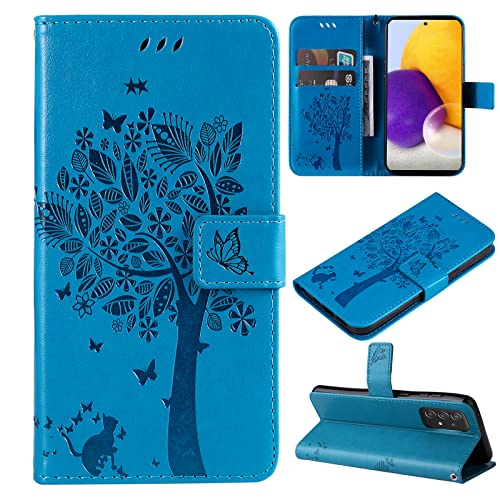 Fatcatparadise Kompatibel mit Samsung Galaxy A73 5G Hülle, Handyhülle Samsung A73 5G, Prägung Muster Schutzhülle PU Leder Wallet Case Klappbar Flip Hülle Brieftasche Ledertasche (Blau) von Fatcatparadise