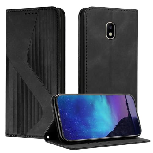 Fatcatparadise Kompatibel mit Samsung Galaxy J5 2017 / J530 Hülle, Handyhülle für Samsung J5 2017 Hülle PU Leder Klappbare Wallet Case Handytasche Klapphülle Schutzhülle Tasche Hülle Holster (Schwarz) von Fatcatparadise