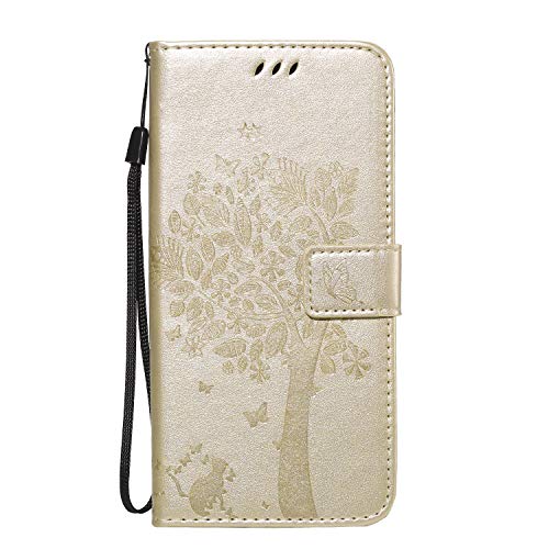 Fatcatparadise Kompatibel mit Samsung Galaxy M31 Hülle, Handyhülle Samsung M31, Prägung Muster Schutzhülle Galaxy M31 PU Leder Wallet Case Klappbar Flip Hülle Brieftasche Ledertasche (Gold) von Fatcatparadise