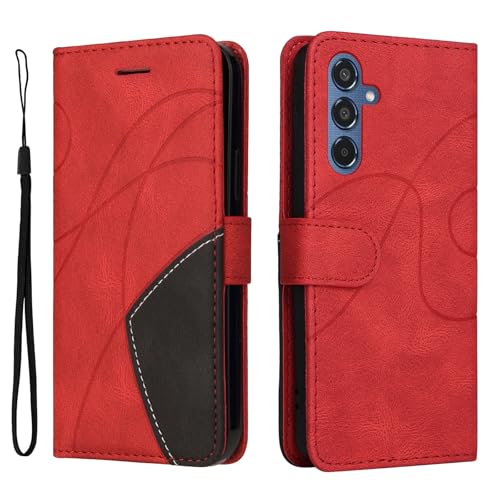 Fatcatparadise Kompatibel mit Samsung Galaxy M35 5G,Leder PU Brieftasche Handyhülle Flip Case Silikon Bumper Schutzhülle Klapphülle.Lederhülle mit Kartenfächern/Standfunktion(Rot) von Fatcatparadise