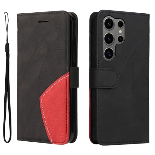 Fatcatparadise Kompatibel mit Samsung Galaxy S25 Ultra,Leder PU Brieftasche Handyhülle Flip Case Silikon Bumper Schutzhülle Klapphülle.Lederhülle mit Kartenfächern/Standfunktion(Schwarz) von Fatcatparadise