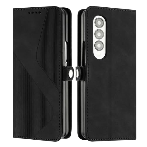 Fatcatparadise Kompatibel mit Samsung Galaxy Z Fold 4, Handyhülle für Samsung Galaxy Z Fold 4 Hülle PU Leder Flip Klappbare Wallet Magnet Case Handytasche Klapphülle Schutzhülle Tasche (Schwarz) von Fatcatparadise