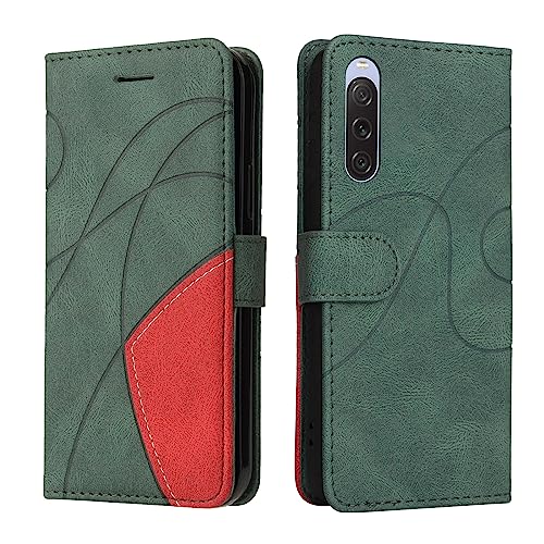 Fatcatparadise Kompatibel mit Sony Xperia 10 V,Leder PU Brieftasche Handyhülle Flip Case Silikon Bumper Schutzhülle Klapphülle.Lederhülle mit Kartenfächern/Standfunktion(Grün) von Fatcatparadise