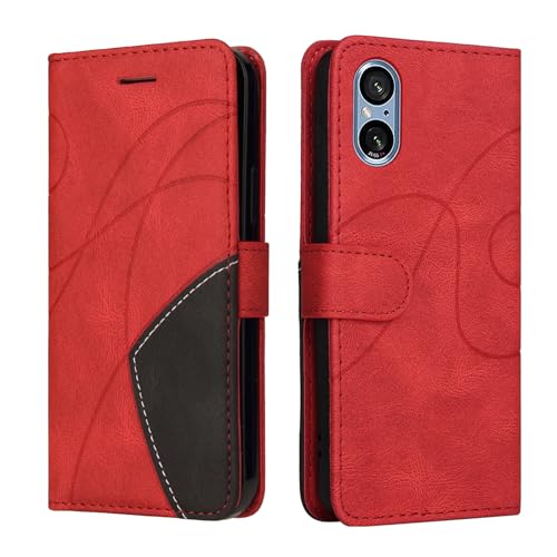 Fatcatparadise Kompatibel mit Sony Xperia 10 VI,Leder PU Brieftasche Handyhülle Flip Case Silikon Bumper Schutzhülle Klapphülle.Lederhülle mit Kartenfächern/Standfunktion(Rot) von Fatcatparadise