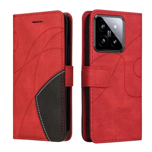 Fatcatparadise Kompatibel mit Xiaomi 14,Leder PU Brieftasche Handyhülle Flip Case Silikon Bumper Schutzhülle Klapphülle.Lederhülle mit Kartenfächern/Standfunktion(Rot) von Fatcatparadise