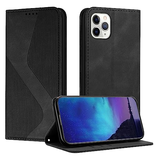 Fatcatparadise Kompatibel mit iPhone 11 Pro Hülle, Handyhülle für iPhone 11 Pro (5,8 Zoll) Hülle PU Leder Flip Klappbare Wallet Magnet Case Handytasche Klapphülle Schutzhülle Hülle Holster (Schwarz) von Fatcatparadise