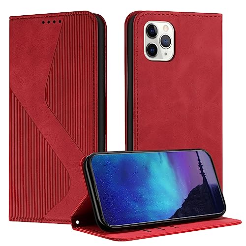 Fatcatparadise Kompatibel mit iPhone 11 Pro Hülle, Handyhülle für iPhone 11 Pro (5,8 Zoll) Hülle PU Leder Flip Klappbare Wallet Magnet Case Handytasche Klapphülle Schutzhülle Hülle Holster (Rot) von Fatcatparadise