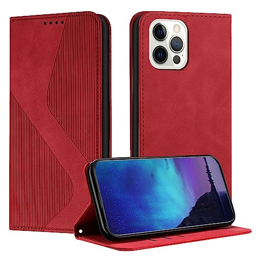 Fatcatparadise Kompatibel mit iPhone 12/iPhone 12 Pro Hülle, Handyhülle für iPhone 12/12 Pro (6,1 Zoll) Hülle PU Leder Flip Klappbare Wallet Magnet Case Handytasche Klapphülle Schutzhülle Hülle (Rot) von Fatcatparadise