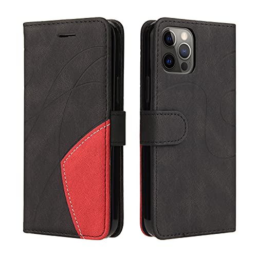 Fatcatparadise Kompatibel mit iPhone 12 / iPhone 12 Pro Hülle (6,1 Zoll), Leder PU Brieftasche Handyhülle Flip Case Silikon Bumper Schutzhülle. Lederhülle mit Kartenfächern und Standfunktion (Schwarz) von Fatcatparadise