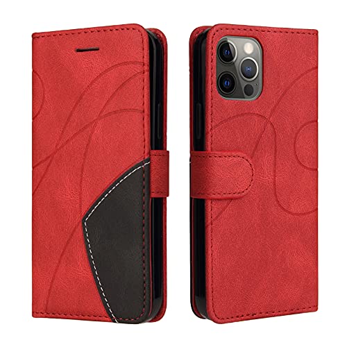 Fatcatparadise Kompatibel mit iPhone 12 / iPhone 12 Pro Hülle (6,1 Zoll), Leder PU Brieftasche Handyhülle Flip Case Silikon Bumper Schutzhülle. Lederhülle mit Kartenfächern und Standfunktion (Rot) von Fatcatparadise