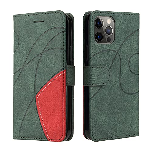 Fatcatparadise Kompatibel mit iPhone 12 / iPhone 12 Pro Hülle (6,1 Zoll), Leder PU Brieftasche Handyhülle Flip Case Silikon Bumper Schutzhülle. Lederhülle mit Kartenfächern und Standfunktion (Grün) von Fatcatparadise