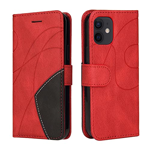 Fatcatparadise Kompatibel mit iPhone 12 Mini Hülle (5,4 Zoll), Leder PU Brieftasche Handyhülle Flip Case Silikon Bumper Schutzhülle Klapphülle. Lederhülle mit Kartenfächern und Standfunktion (Rot) von Fatcatparadise