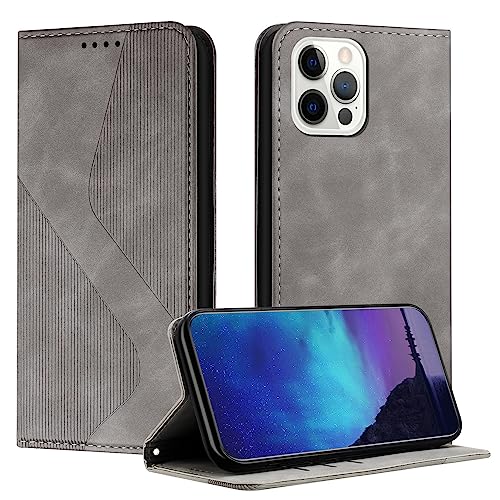 Fatcatparadise Kompatibel mit iPhone 12 Pro Max Hülle, Handyhülle für iPhone 12 Pro Max (6,7 Zoll) Hülle PU Leder Flip Klappbare Wallet Magnet Case Handytasche Klapphülle Schutzhülle Hülle (Grau) von Fatcatparadise