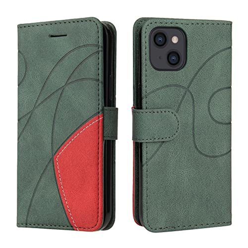 Fatcatparadise Kompatibel mit iPhone 14 (6,1 Zoll) Hülle, Leder PU Brieftasche Handyhülle Flip Case Silikon Bumper Schutzhülle Klapphülle.Lederhülle mit Kartenfächern und Standfunktion (Grün) von Fatcatparadise