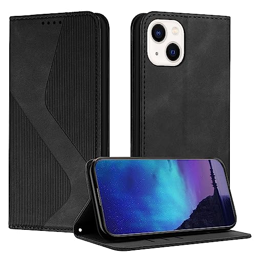 Fatcatparadise Kompatibel mit iPhone 14 Hülle, Handyhülle für iPhone 14 (6,1 Zoll) Hülle PU Leder Flip Klappbare Wallet Magnet Case Handytasche Klapphülle Schutzhülle Tasche Hülle Holster (Schwarz) von Fatcatparadise