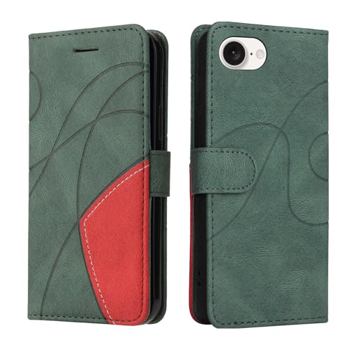 Fatcatparadise Kompatibel mit iPhone 16E,Leder PU Brieftasche Handyhülle Flip Case Silikon Bumper Schutzhülle Klapphülle.Lederhülle mit Kartenfächern/Standfunktion(Grün) von Fatcatparadise