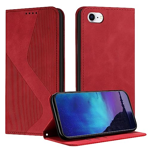 Fatcatparadise Kompatibel mit iPhone 6S/6 Hülle, Handyhülle für iPhone 6S/6 (4,7 Zoll) Hülle PU Leder Flip Klappbare Wallet Magnet Case Handytasche Klapphülle Schutzhülle Tasche Hülle Holster (Rot) von Fatcatparadise