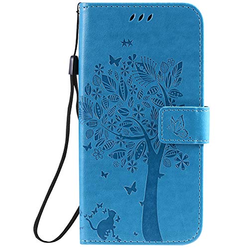 Fatcatparadise Kompatibel mit iPhone 8/7 Plus (5,5 Zoll) Hülle + Displayschutz, Prägung Muster Schutzhülle PU Leder Handyhülle Wallet Case Flip Hülle Brieftasche Ledertasche (Blau) von Fatcatparadise