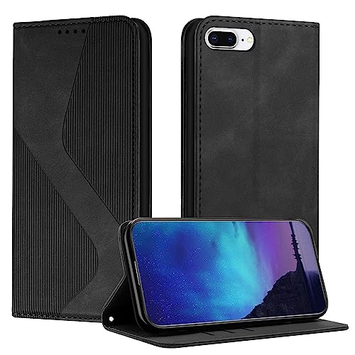 Fatcatparadise Kompatibel mit iPhone 8 Plus/iPhone 7 Plus Hülle (5,5 Zoll), PU Leder Flip Klappbare Handyhülle Hülle Wallet Magnet Case Handytasche Klapphülle Schutzhülle Tasche Hülle Holster(Schwarz) von Fatcatparadise