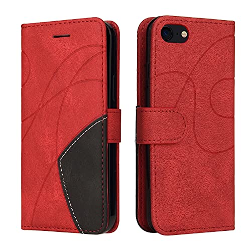 Fatcatparadise Kompatibel mit iPhone SE 2020/iPhone 8/iPhone 7 Hülle (4,7 Zoll), Leder PU Brieftasche Handyhülle Case Silikon Bumper Schutzhülle. Lederhülle mit Kartenfächern/Standfunktion (Rot) von Fatcatparadise