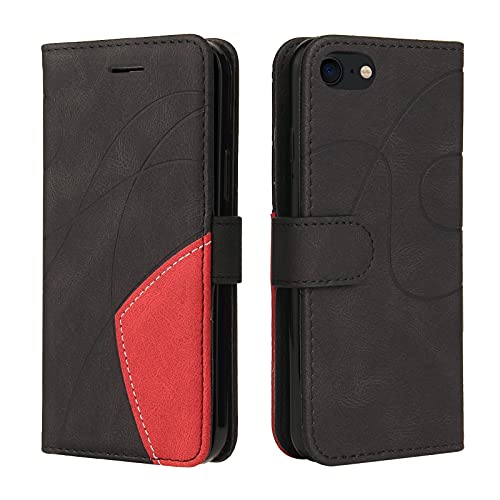 Fatcatparadise Kompatibel mit iPhone SE 2020/iPhone 8/iPhone 7 Hülle (4,7 Zoll), Leder PU Brieftasche Handyhülle Case Silikon Bumper Schutzhülle. Lederhülle mit Kartenfächern/Standfunktion (Schwarz) von Fatcatparadise