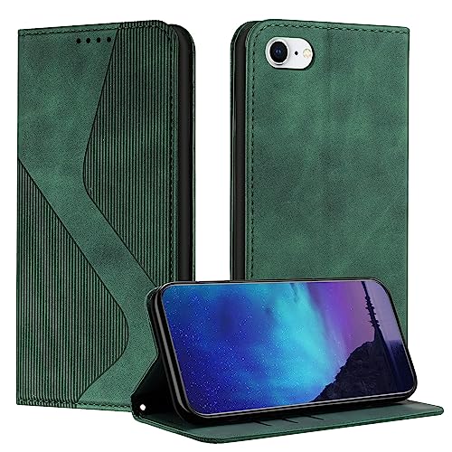 Fatcatparadise Kompatibel mit iPhone SE 2020/iPhone 8/iPhone 7 Hülle (4,7 Zoll), PU Leder Flip Klappbare Handyhülle Hülle Wallet Magnet Case Handytasche Klapphülle Schutzhülle Tasche Holster (Grün) von Fatcatparadise