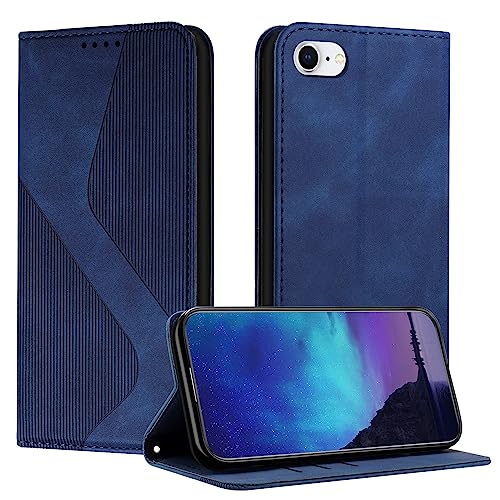 Fatcatparadise Kompatibel mit iPhone SE 2020/iPhone 8/iPhone 7 Hülle (4,7 Zoll), PU Leder Flip Klappbare Handyhülle Hülle Wallet Magnet Case Handytasche Klapphülle Schutzhülle Tasche Holster (Blau) von Fatcatparadise