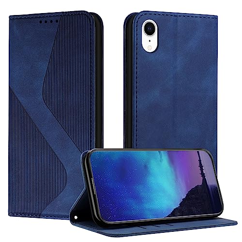 Fatcatparadise Kompatibel mit iPhone XR Hülle, Handyhülle für iPhone XR (6,1 Zoll) Hülle PU Leder Flip Klappbare Wallet Magnet Case Handytasche Klapphülle Schutzhülle Tasche Hülle Holster (Blau) von Fatcatparadise