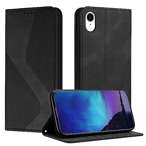 Fatcatparadise Kompatibel mit iPhone XR Hülle, Handyhülle für iPhone XR (6,1 Zoll) Hülle PU Leder Flip Klappbare Wallet Magnet Case Handytasche Klapphülle Schutzhülle Tasche Hülle Holster (Schwarz) von Fatcatparadise