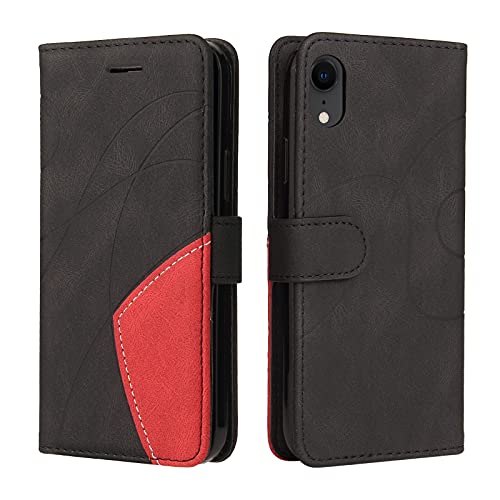 Fatcatparadise Kompatibel mit iPhone XR Hülle (6,1 Zoll), Leder PU Brieftasche Handyhülle Flip Case Silikon Bumper Schutzhülle Klapphülle. Lederhülle mit Kartenfächern und Standfunktion (Schwarz) von Fatcatparadise