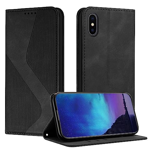 Fatcatparadise Kompatibel mit iPhone XS/X Hülle, Handyhülle für iPhone XS/X (5,8 Zoll) Hülle PU Leder Flip Klappbare Wallet Magnet Case Handytasche Klapphülle Schutzhülle Tasche Hülle Holster(Schwarz) von Fatcatparadise