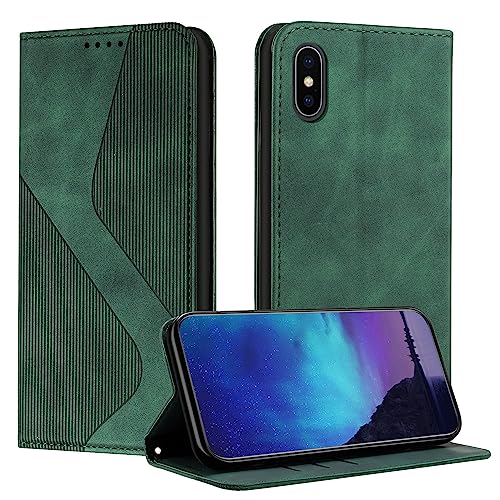 Fatcatparadise Kompatibel mit iPhone XS/X Hülle, Handyhülle für iPhone XS/X (5,8 Zoll) Hülle PU Leder Flip Klappbare Wallet Magnet Case Handytasche Klapphülle Schutzhülle Tasche Hülle Holster (Grün) von Fatcatparadise