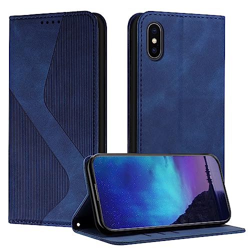 Fatcatparadise Kompatibel mit iPhone XS/X Hülle, Handyhülle für iPhone XS/X (5,8 Zoll) Hülle PU Leder Flip Klappbare Wallet Magnet Case Handytasche Klapphülle Schutzhülle Tasche Hülle Holster (Blau) von Fatcatparadise