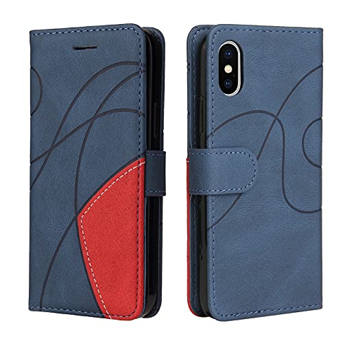 Fatcatparadise Kompatibel mit iPhone XS/iPhone X Hülle (5,8 Zoll), Leder PU Brieftasche Handyhülle Flip Case Silikon Bumper Schutzhülle Klapphülle. Lederhülle mit Kartenfächern/Standfunktion (Blau) von Fatcatparadise