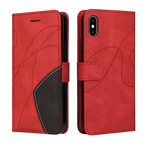 Fatcatparadise Kompatibel mit iPhone XS Max Hülle (6,5 Zoll), Leder PU Brieftasche Handyhülle Flip Case Silikon Bumper Schutzhülle Klapphülle. Lederhülle mit Kartenfächern und Standfunktion (Rot) von Fatcatparadise