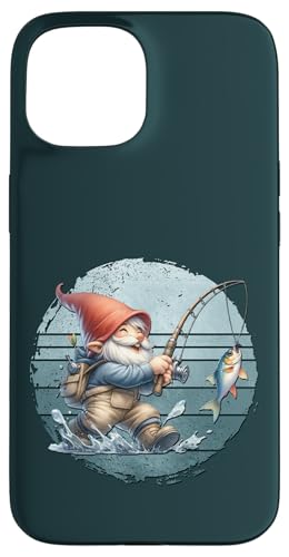 Funny Fishing Gnome Grandpa Graphic For Men On Retro Sunset Hülle für iPhone 15 von Fathers Day Fishing Gifts For Dad Fisherman Gnome