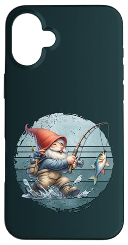 Funny Fishing Gnome Grandpa Graphic For Men On Retro Sunset Hülle für iPhone 16 Plus von Fathers Day Fishing Gifts For Dad Fisherman Gnome