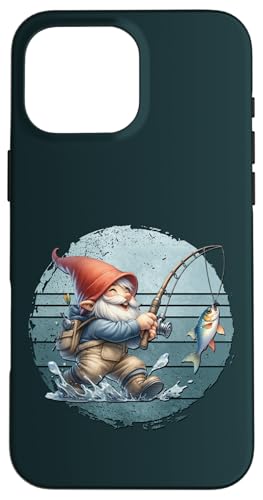 Funny Fishing Gnome Grandpa Graphic For Men On Retro Sunset Hülle für iPhone 16 Pro Max von Fathers Day Fishing Gifts For Dad Fisherman Gnome