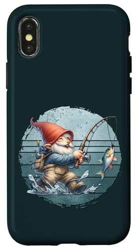 Funny Fishing Gnome Grandpa Graphic For Men On Retro Sunset Hülle für iPhone X/XS von Fathers Day Fishing Gifts For Dad Fisherman Gnome