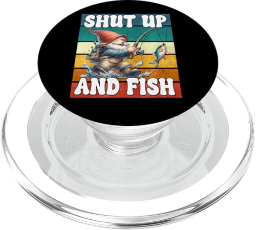 Shut Up And Fish Gnome For Men Funny Fathers Day Fishing Dad PopSockets PopGrip für MagSafe von Fathers Day Fishing Gifts For Dad Fisherman Gnome