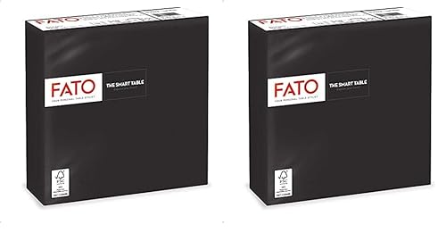 Fato, Einweg-Papierservietten, Ideal für informelle Mittagessen und Buffets, Packung mit 50 Servietten, Größe 33x33, 4-fach gefaltet, 2-lagig, Farbe Schwarz, FSC-zertifiziert (Packung mit 2) von Fato