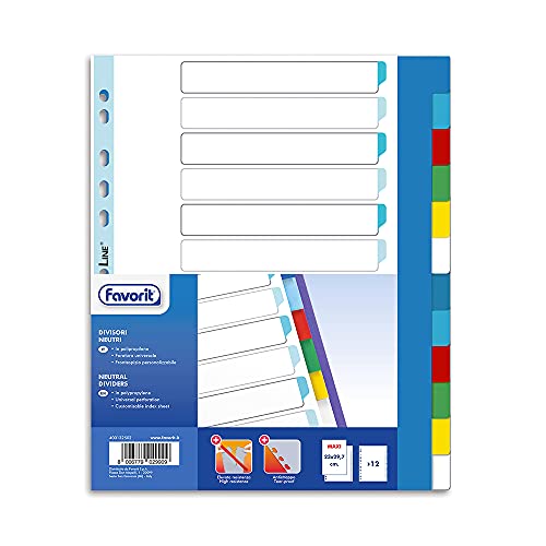 Favorit 400132502 Universal-Register für Ringordner mit 12 neutralen Farblinien, Innenformat 23 x 29.7 cm, Polypropylen (ungiftiger Kunststoff) von Favorit