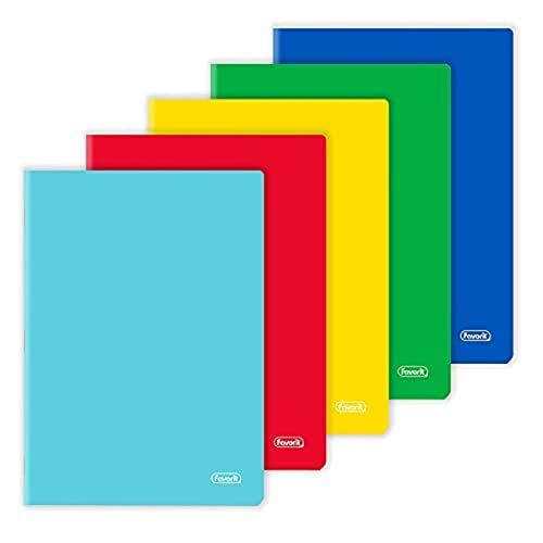 Favorit Cf.5 Notizbücher A4, einfarbiger Einband, Lineatur 5 mm, Papier 80 g/m², rot, gelb, blau, grün, türkis von Favorit