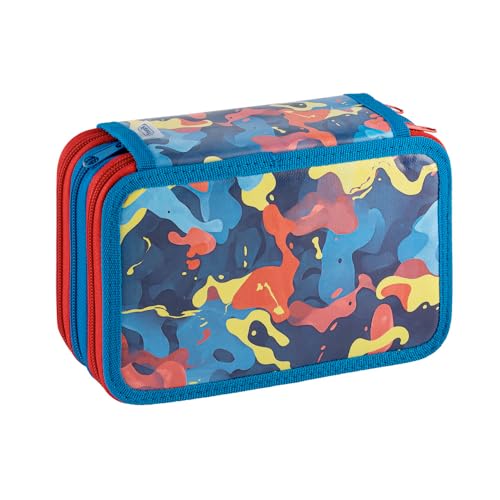 Favorit Federmäppchen mit 3 Fächern für die Schule, mit Schreibwaren, 20 x 13 x 7,5 cm, Camouflage-Blau Favorit Federmäppchen mit 3 Fächern für die Schule, mit Schreibwaren, 20 x 13 x 7,5 cm, Camouflage-Blau von Favorit
